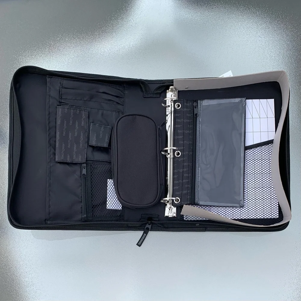 Tech Gear Mega Filled Black and Grey Padded 3-Ring Binder Organizer
